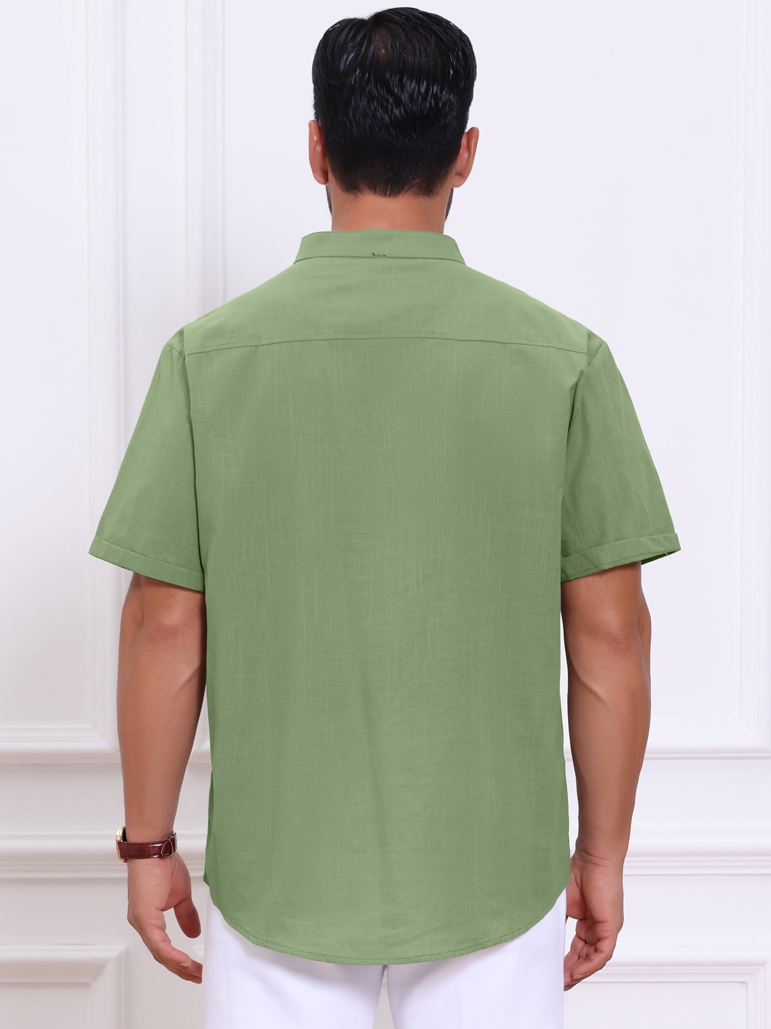 DARING DIVA Men's Solid Color Stand Collar Short Sleeve Henley Shirts 2XL Olive Green