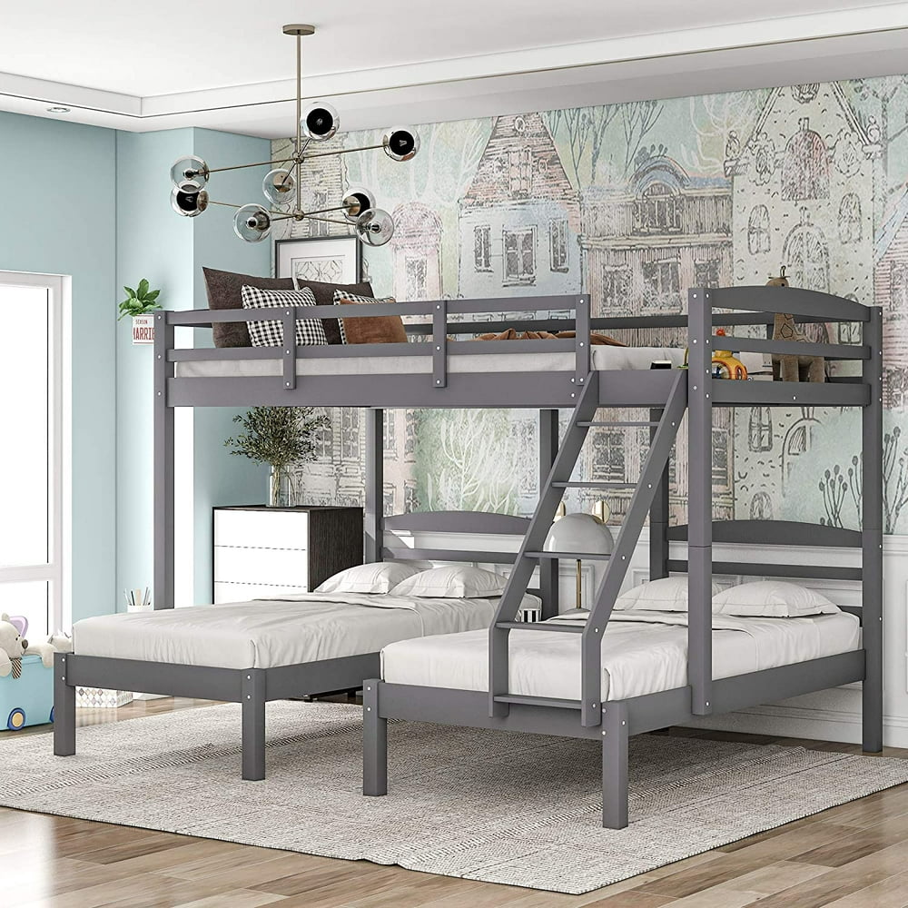 Piscis Full Over Twin And Twin Bunk Bed Wood Triple Bunk Bed Frame With
