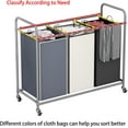 thumbnail image 5 of 3-Bag Laundry Basket Hamper Laundry Sorter Cart laundry room organization with Heavy Duty Rolling Lockable Wheels and Removable Bags (Black), 5 of 6