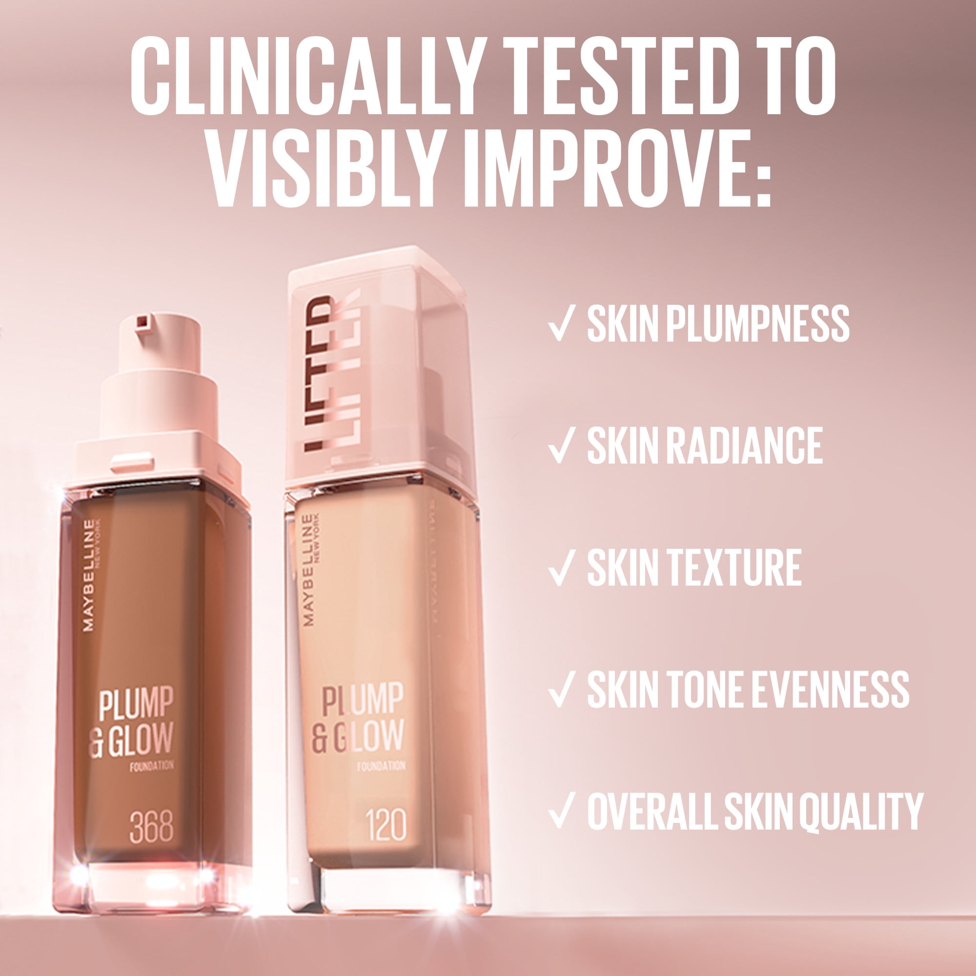 Maybelline New York Lifter Plump & Glow Skincaring Foundation, Radiant Finish, 30 ml