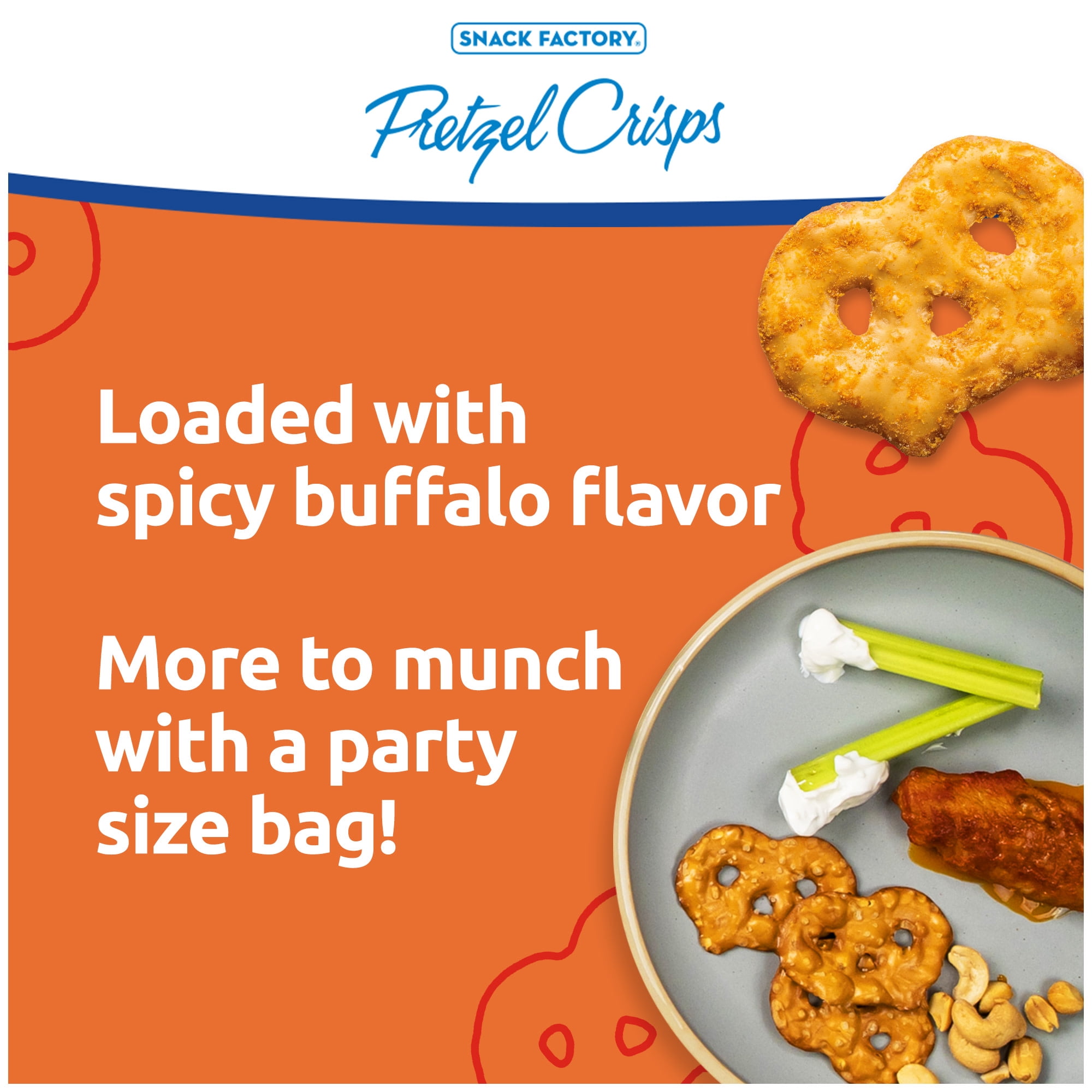 (3 pack) Snack Factory Pretzel Crisps, Buffalo Wing, Party Size 14 oz