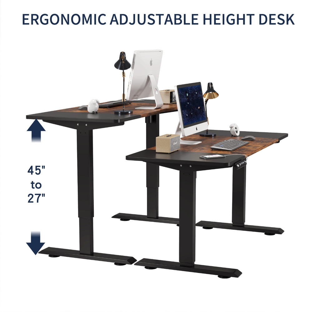 55" Electric Standing Desk,Office Table & Sit Stand Up with Adjustable Height,Rising Desks for Home Office,USB,LED,4 Programmable Memory Buttons (Black+Brown)