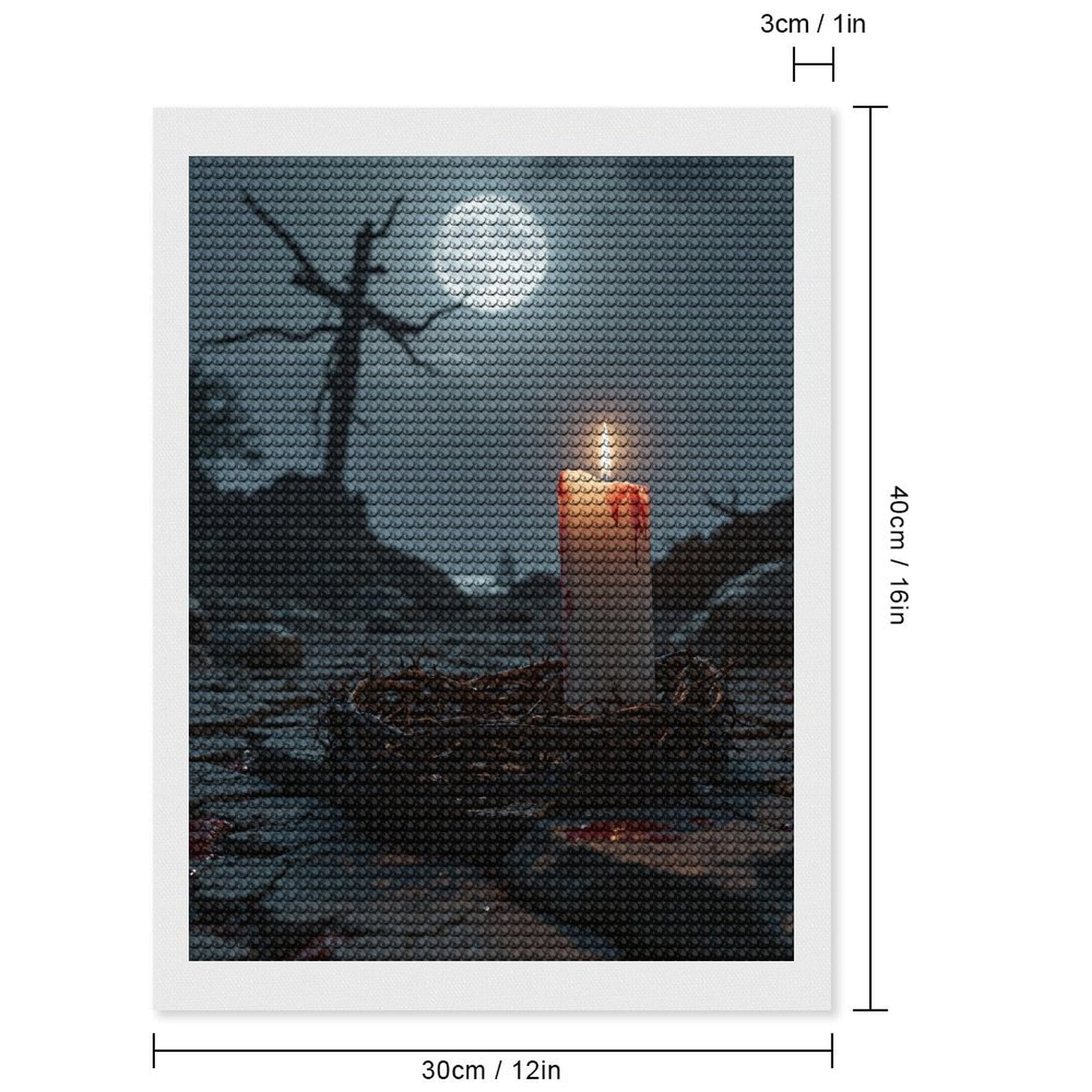 Diamond Art Kits for Adults, Candle Night Moonlit Landscape 5D Diamond Painting Kits for Adults Beginners, DIY Full Drill Diamond Painting, Gem Art and Crafts 12x16