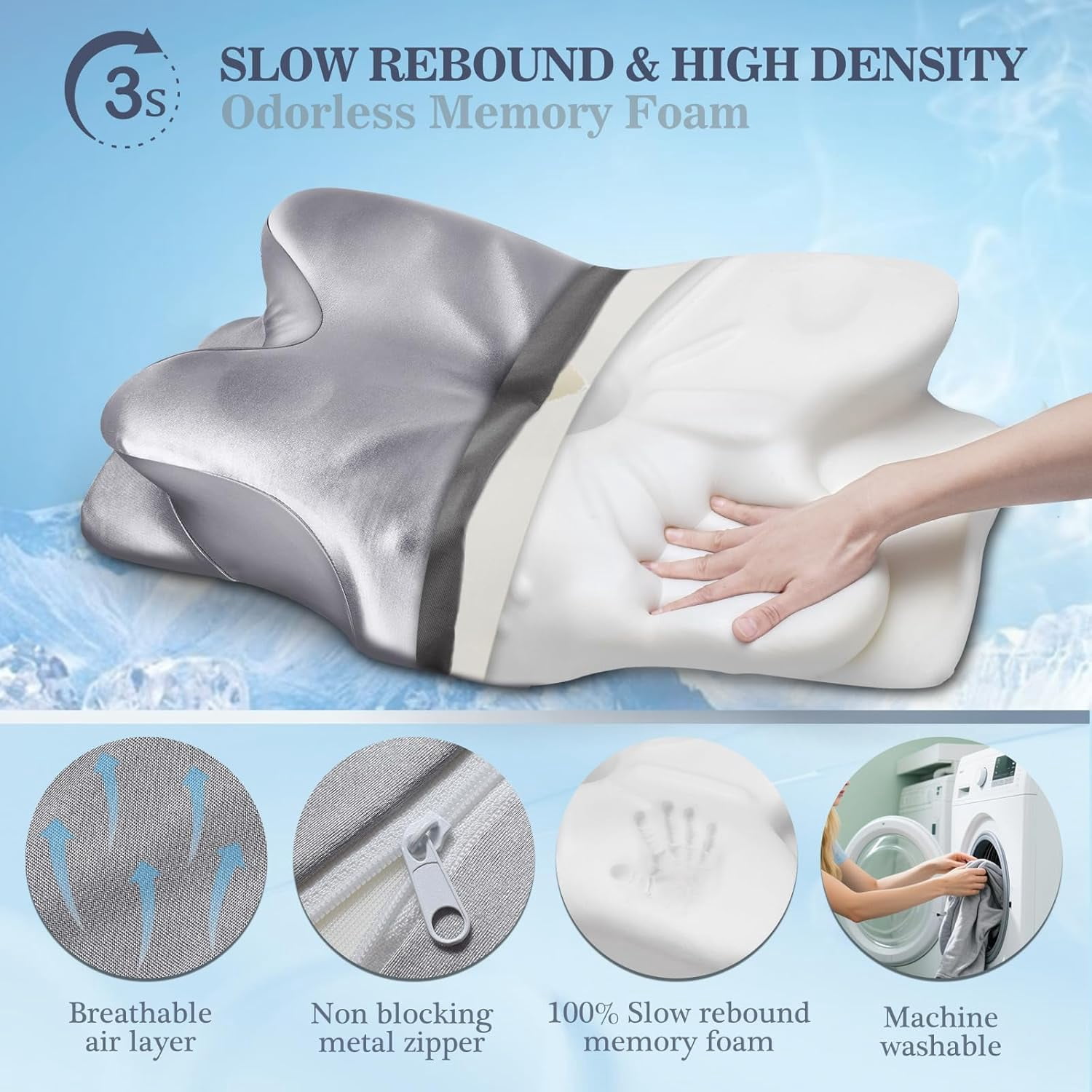 CCidea Cervical Neck Support Pillow for Sleeping & Pain Relief – Ergonomic Contour Memory Foam Pillows for Side/Back/Stomach Sleepers