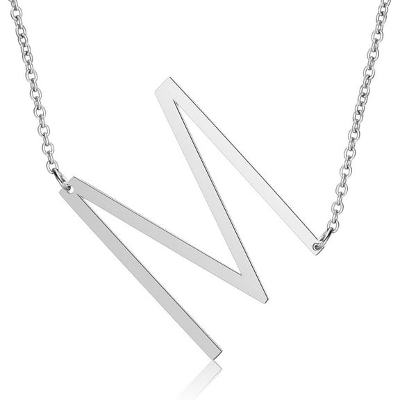 17.3 inch Adjustable Letter M Pendant Necklace with Anchor Chain 201 Stainless Steel Initial Pendant 37.5x26.5x1mm Stainless Steel Color