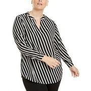 Anne Klein Women's Striped Blouse Black Size 2X