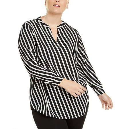 Anne Klein Women's Striped Blouse Black Size 2X