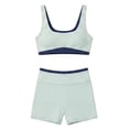 thumbnail image 4 of YHCY Womens Striped Workout Sets 2 Piece Double Layer Yoga Set Wide Strap Sports T Shirt Bra Elastic High Waisted Tummy Control Biker Shorts Stretchy Soft Lounge Athletic Sets Light Green L, 4 of 7