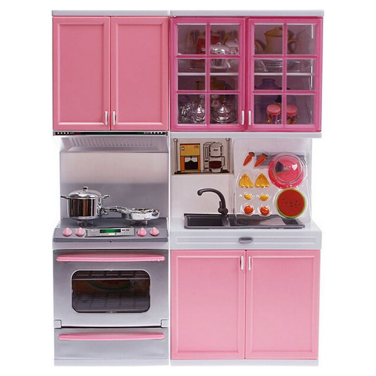 Toys Xmas Gift Mini Kids Kitchen Pretend Play Cooking Set Cabinet Stove Girls Toy Learning and Education Toys, Size: One size, Pink