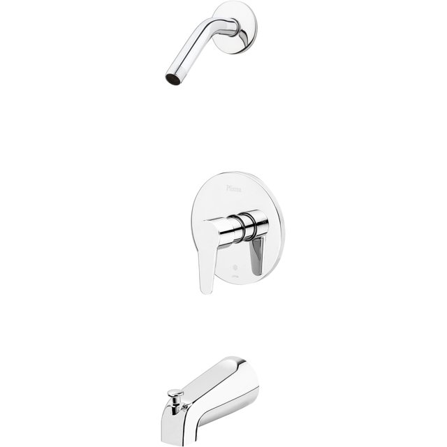 Pfister Pfirst Modern Polished Chrome Shower Faucet Set with Bathtub Faucet/Tub Spout, Single-Handle Tub & Shower Trim Kit Without Shower Head, 3-Hole, Modern Bathroom Décor