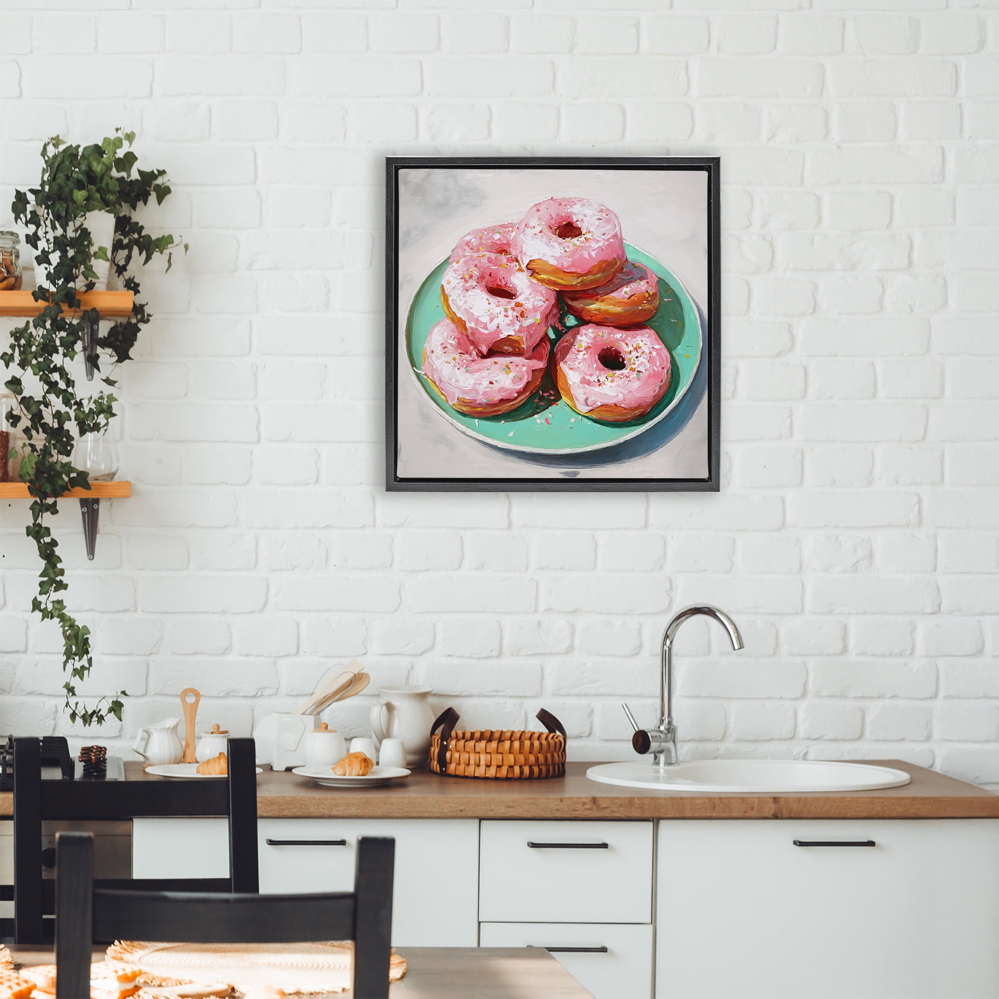 Stupell Industries Pink Frosted Donuts Black Framed Floater Canvas Wall Art, design by Tina LeCour