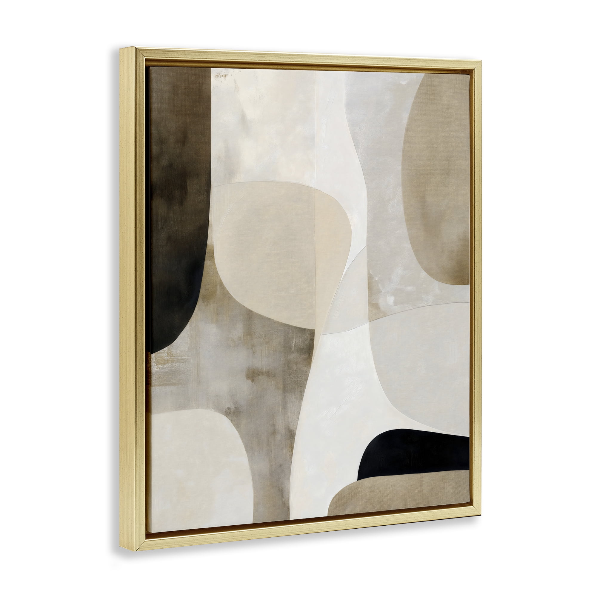 Stupell Industries Tan Shapes Organic Balance Gold Framed Floater Canvas Wall Art, design by Ink Drop Loft
