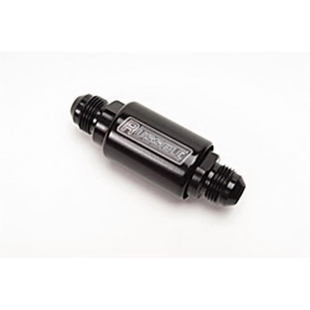Russell Automotive Fuel Filter 650103 Competition; In-Line; -8 AN Male Inlet/Outlet; 1-1/4 Inch Diameter x 3-1/4 Inch Length; 40 Micron Disc Element; Black Anodized; Aluminum; With Fuel Filter Only