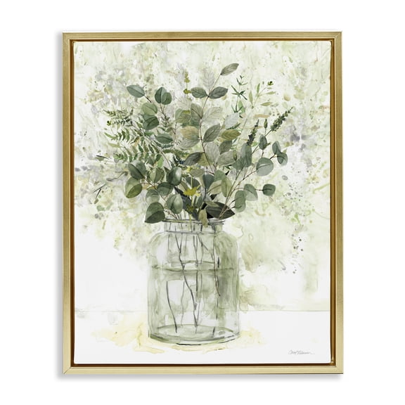 Stupell Industries Contemporary Varied Herbal Botanical Arrangement Gold Floating Frame Canvas Art, 17 x 21, by Carol Robinson
