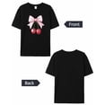thumbnail image 6 of T Shirts for Women Short Sleeve Cotton Crewneck T-Shirt, Cherry with Pink Bow Tee Tops Casual Basic T-Shirts, XS-5XL Black L, 6 of 7