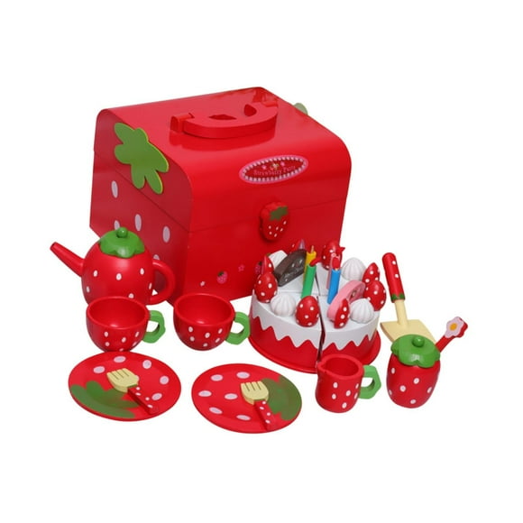 Lipstore Birthday Cake and Tea Party Set Toy, Wooden Tea Set Pretend Role Play Kitchen Toy, Afternoon Tea Time Playset for Girls Boys