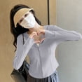 thumbnail image 6 of Women's Cropped Running Workout Jackets Zip Slim Athletic Jacket with Thumb Holes Lightweight UPF 50+ Long Sleeved Thin Sports Hiking Top, 6 of 7