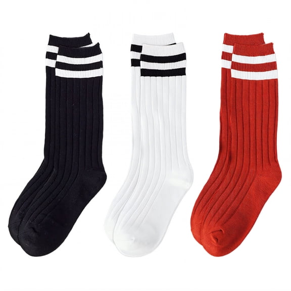 TELOLY 3Pairs Kid Socks,100% Cotton Long Socks,Below-Knee Length Boot Socks for Women,Combination1,M