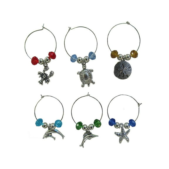 Wine Glass Charm Beach Theme -Ring Identifier -Set of 6 (Style 2)- Riverview Enterprise