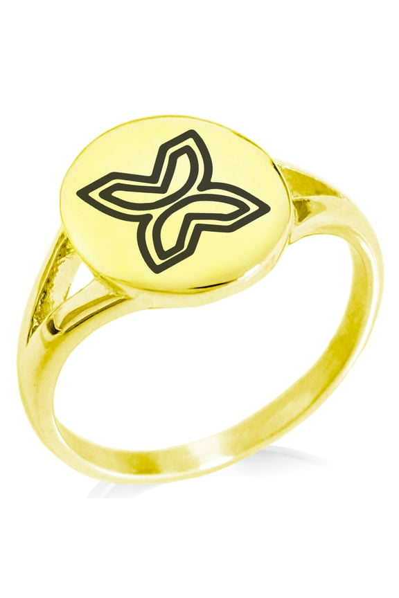 Stainless Steel Aztec Freedom Rune Minimalist Oval Top Polished Statement Signet Ring