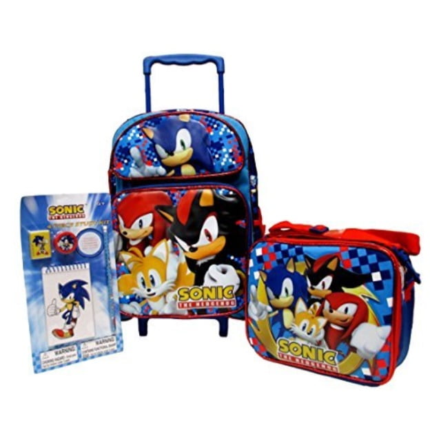 sonic the hedgehog large 16" rolling backpack, lunch box & stationery