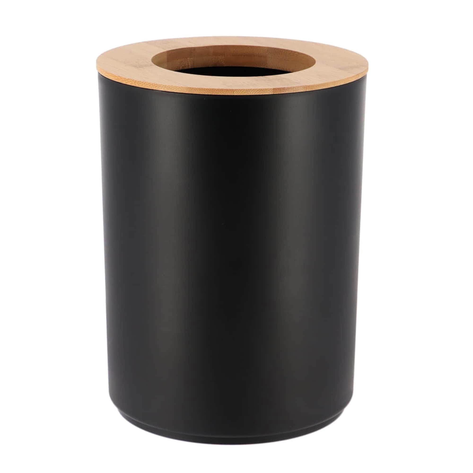 Black Bathroom Trash Can Padang Bamboo Top 1.3 Gal - Stylish and Sustainable 5L Waste Solution