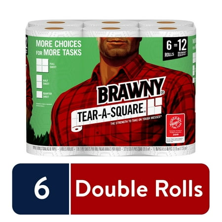 Brawny Paper Towels, Tear-A-Square, 6 Double