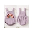 thumbnail image 3 of Yunliwuli Infant Baby Girl Overalls Rainbow/Strawberry Embroidery Square Neck Sleeveless Ribbed Romper, 3 of 10