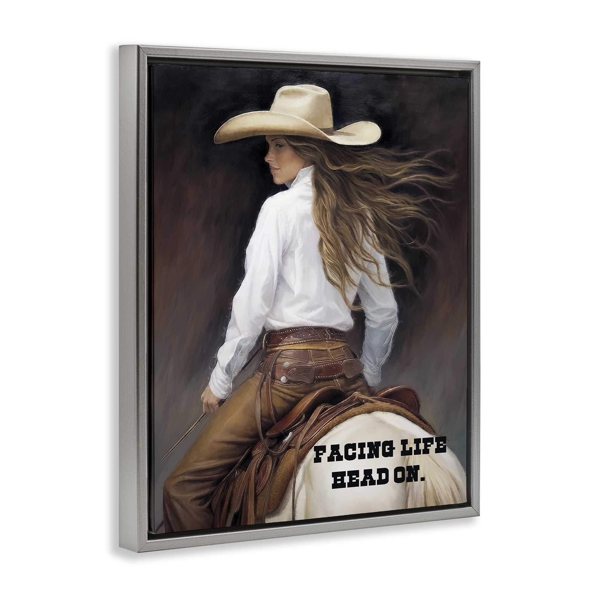 Stupell Industries Face Life Head On People Painting Gray Floater Framed Canvas Art Print Wall Art, 25 x 31