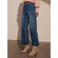 thumbnail image 5 of Womens High Waist Wide Leg Jeans Trendy Cropped Denim Pants Solid Ankle Length Stretchy Jeans with Pockets Blue XL, 5 of 9