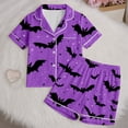 thumbnail image 5 of CAIVO Girls Halloween Pajama Sets Cute Bat Print Sleepwear Comfort Kids Nightwear Short Sleeve Lapel Button Down Shirts Tops With Shorts 2 Piece For And Little Girls Pjs, 5 of 8