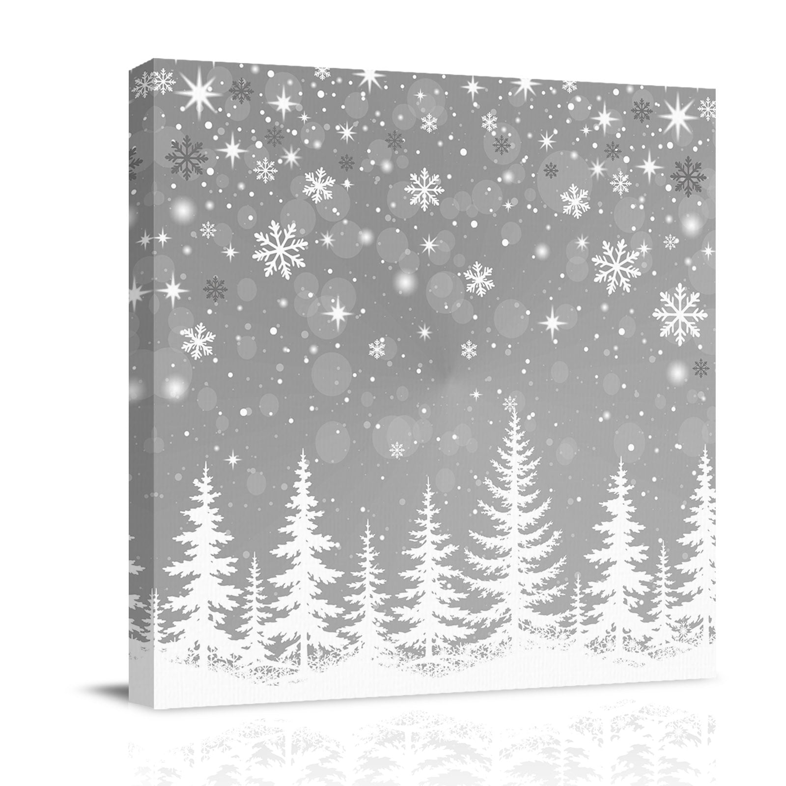 Canvas Wall Art Grey Snowflake Christmas Framed Canvas Prints for Bathroom Desk Xmas Tree White Winter Small Gallery Wrapped Wall Decor for Home Office Gifts 8 x8 Ship Next Day
