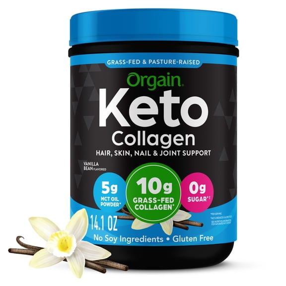 Orgain Keto Collagen Protein Powder, 10g Grass-Fed Collagen, 5g MCT Oil, Vanilla, .88lb