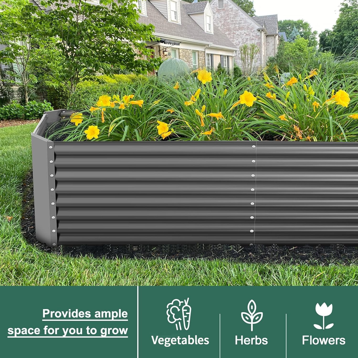 Land Guard 3PCS 6x3x2 ft Galvanized Metal Raise Garden Bed Planter Box Steel Large Vegetable Flower Bed Kit(Deep Grey)