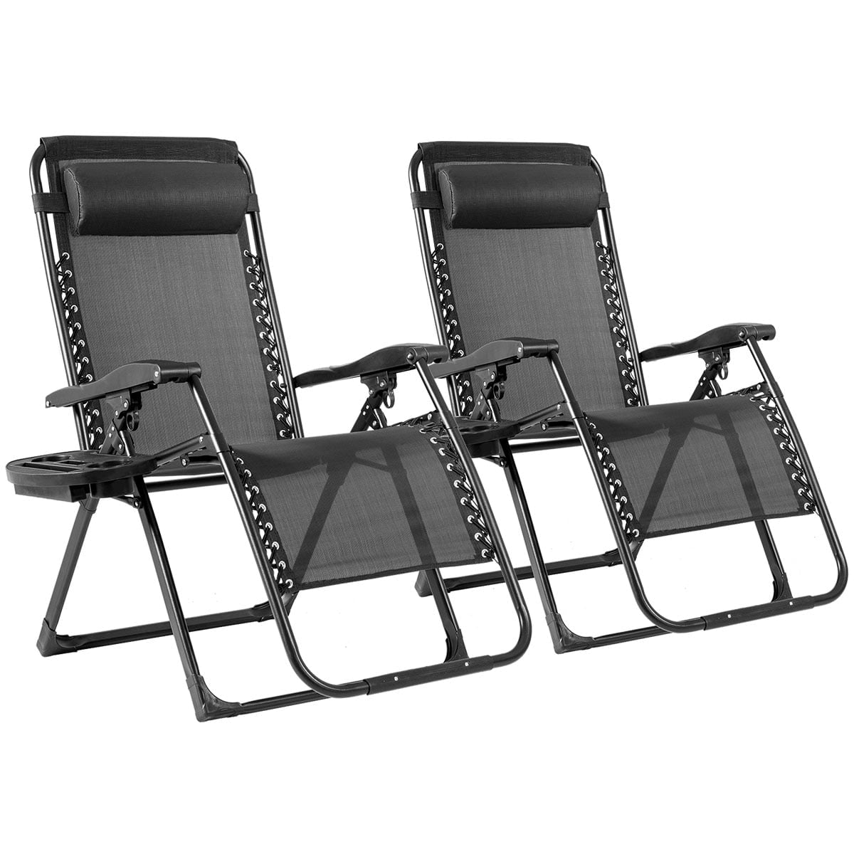 Black 2PC Zero Gravity Chair Oversize Lounge Patio Heavy Duty Folding Recliner