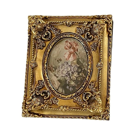 Retro Style Picture Frame Embossed Display Holder Stand Tabletop Wall Hanging Painting Frame Ornament Resin Photo Frame for Wedding New Year Rectangle