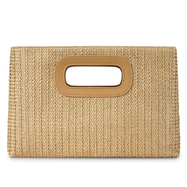 Bolso de mano Kseymeir Straw Clutch con asa superior para mujer, color caqui