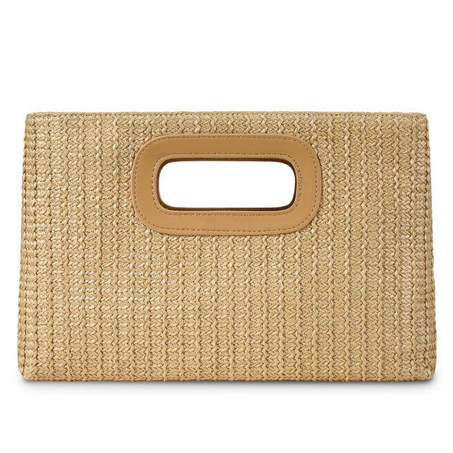 Bolso de mano Kseymeir Straw Clutch con asa superior para mujer, color caqui