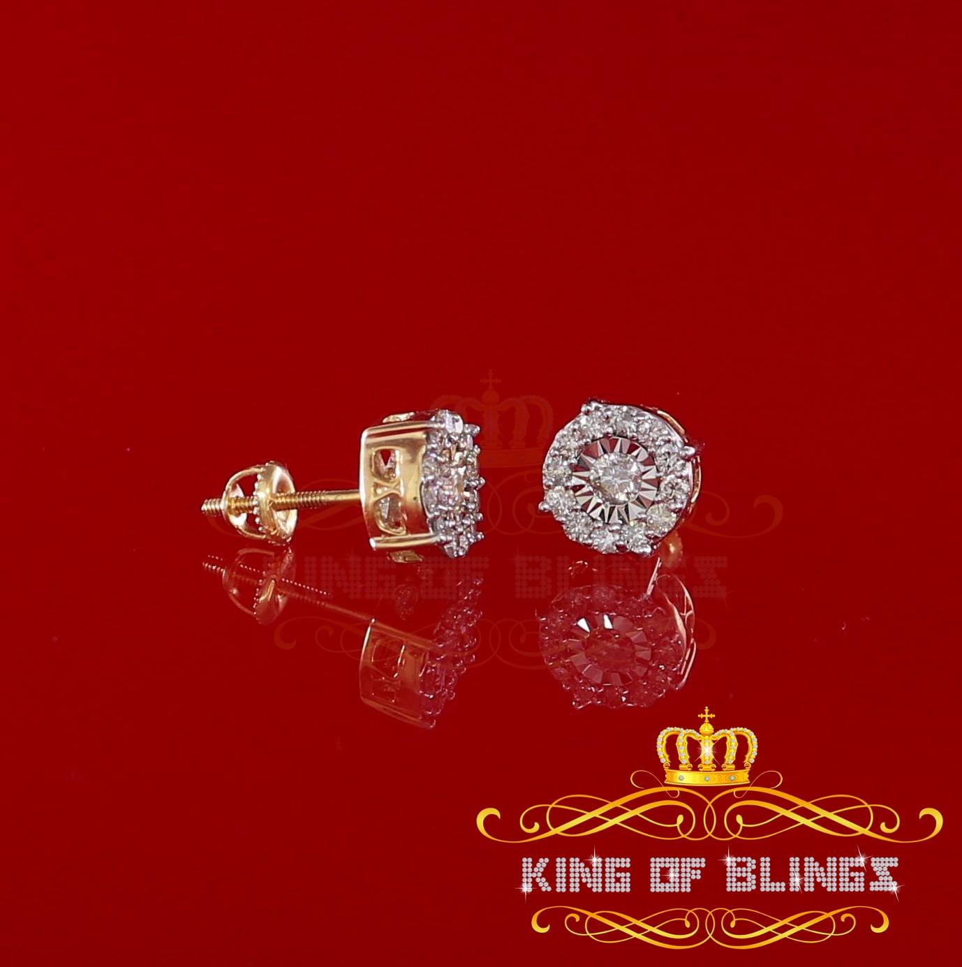 King of Bling's 10K Real Yellow Gold with 0.75CT Real Diamond Men's/Women's Stud Round Earrings