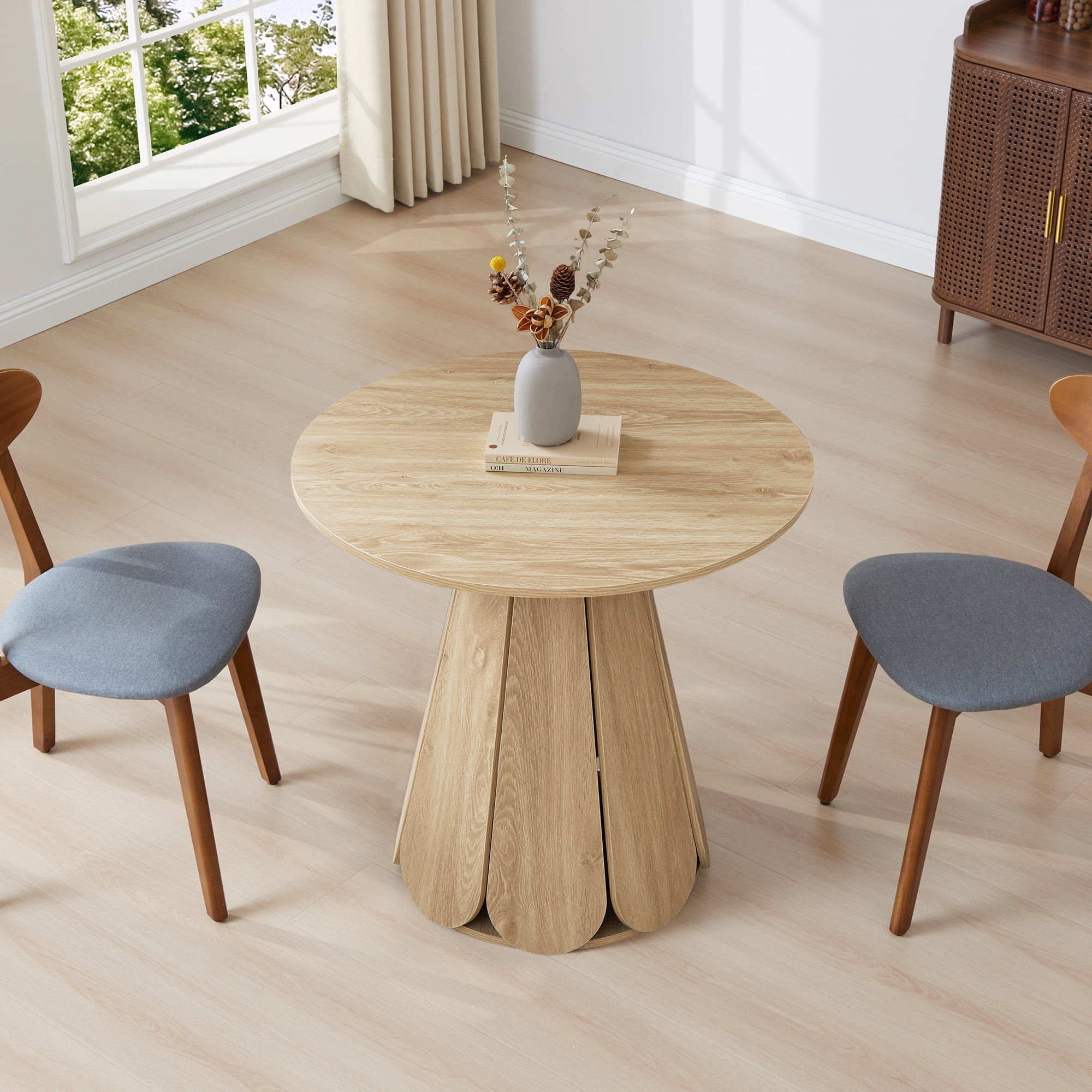 Wirrytor Small Round Dining Table for 4, 31 Inch Farmhouse Fluted Kitchen Table with Pedestal Base, Space Saving Circle Dining Table for Small Kitchen and Living Room