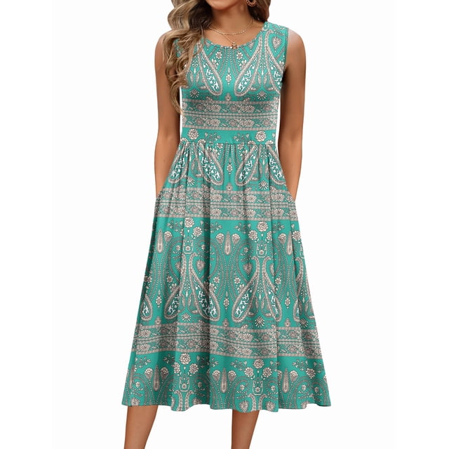 Vestido Zeagoo sin mangas para mujer, casual, sin mangas, midi, con bolsillos