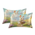 thumbnail image 2 of Haosy Satin Pillowcase for Hair and Skin Standard Cooling Silk Pillow Case with Envelope Closure Cartoon Bunny Walks with Easter Eggs 20"x26", 2 of 9