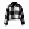 thumbnail image 4 of SZJXBUY Cropped Jacket Women Trendy Plus Size Cozy Plaid Collared Zip Up Jackets Casual Winter Warm Long Sleeve Coats Outerwear Black,XXXXXL, 4 of 6