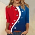 thumbnail image 2 of 4th of July Shirts Women Casual 3/4 Sleeve American Flag Print T-Shirts Round Neck Independence Day Patriotic Pullover USA 250th Anniversary Celebration Party 1776-2026 Blouses, S, 2 of 5