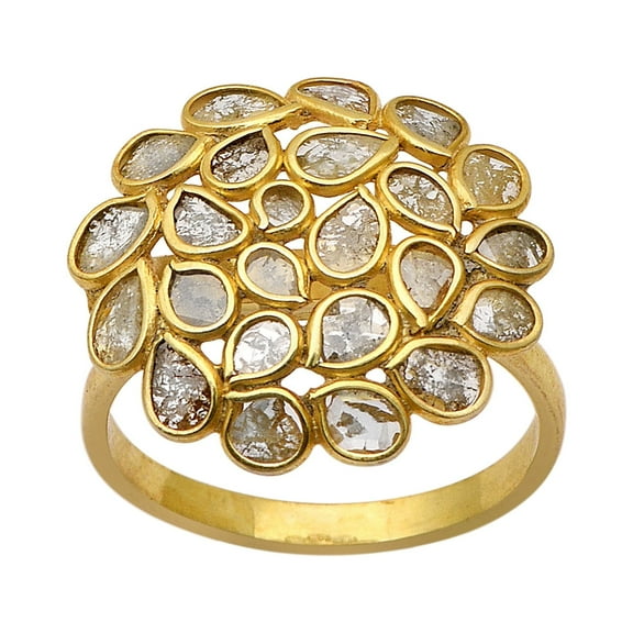 Mooneye 2.00 Ct Diamond Polki 925 Sterling Silver Gold Plated Women Valentines Day Gift Cluster Ring