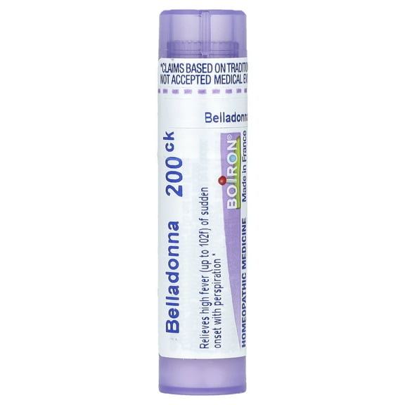 Boiron Belladonna 200CK, Homeopathic Medicine for High Fever (Up To 102F) Of Sudden Onset With Perspiration, 80 Pellets
