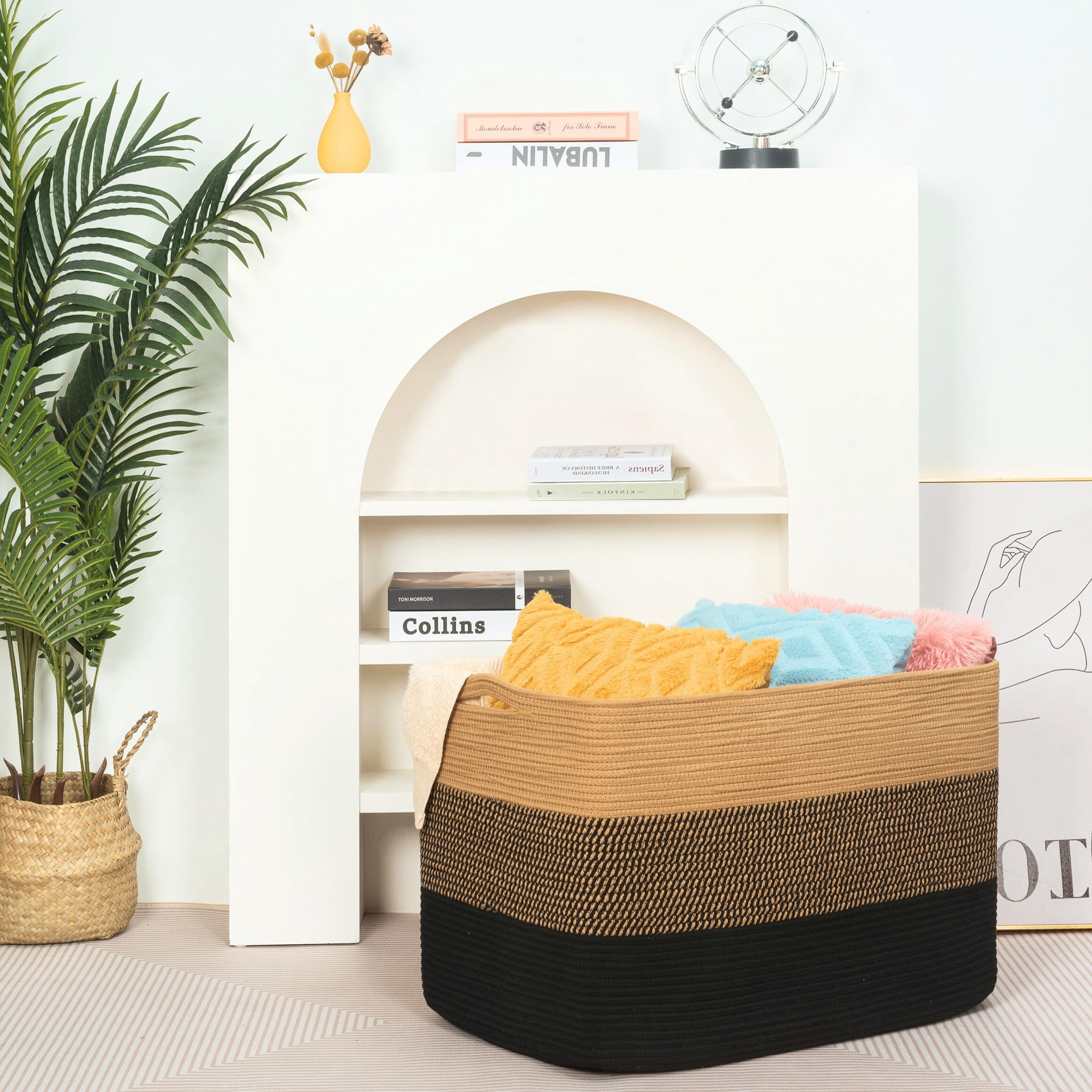 Rectangle Woven Storage Basket Black Jute 112L For Laundry, Towels, Blankets And Pet Toys