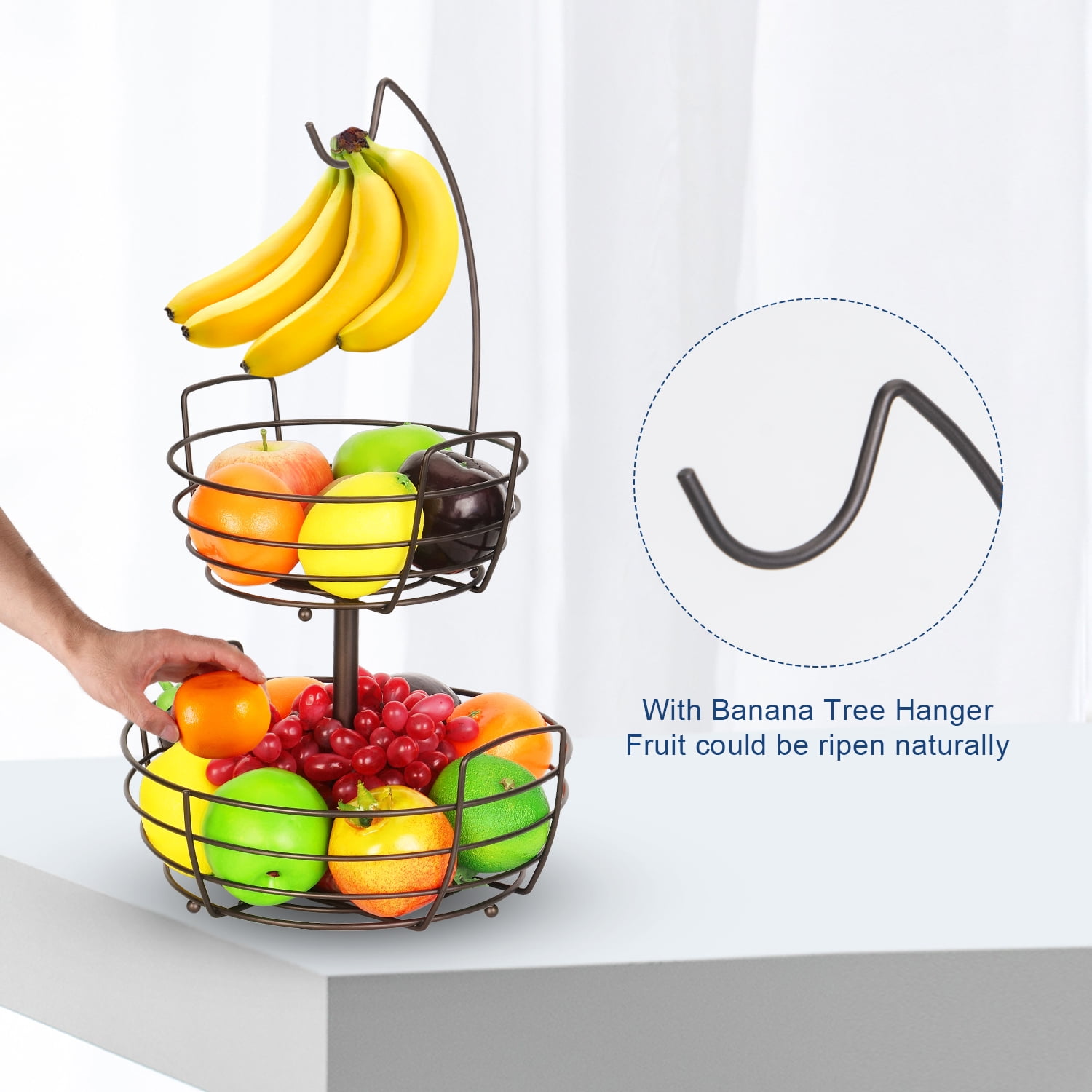 Fuleadture 2-Tier Countertop Fruit Baskets,Fruit Bowl With Banana Holder in Home for countertop