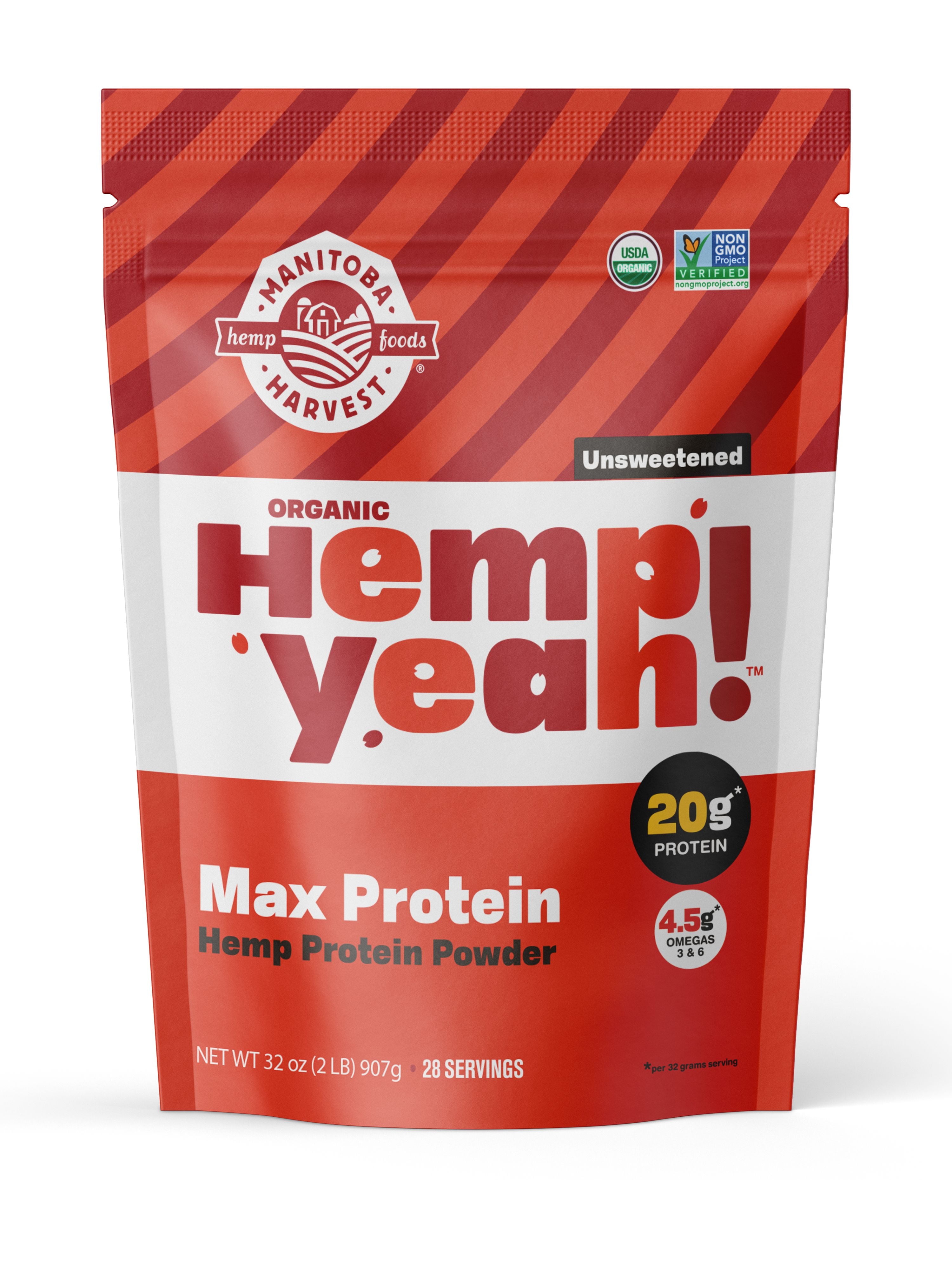 Manitoba Harvest Organic Max Protein Powder, Hemp Protein Powder Unsweetened, 32 oz, 2 lb