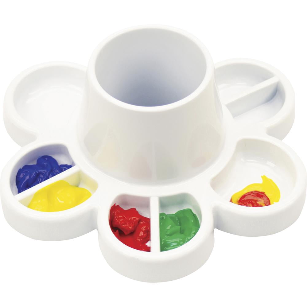 Storex 8-Well Paint Pallette with Built-In Water Cup, White, 6-Pack